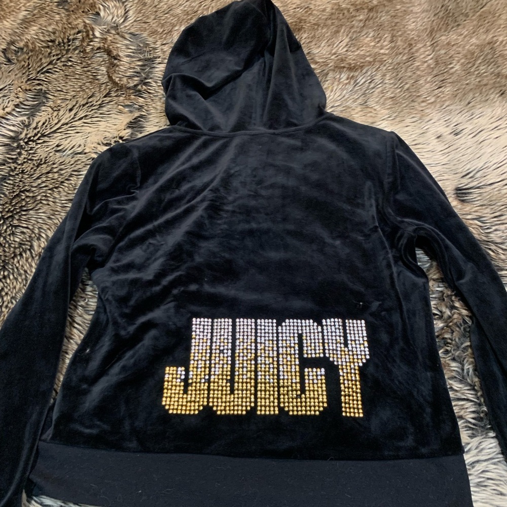Juicy Couture Black Zip Hoodie Bling Spellout Y2K Velour Size S